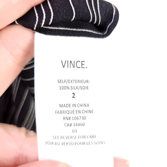 Vince Silk Tunic Top Size 2 Sheer Black Striped Elegant Professional Blouse - Picture 9 of 14